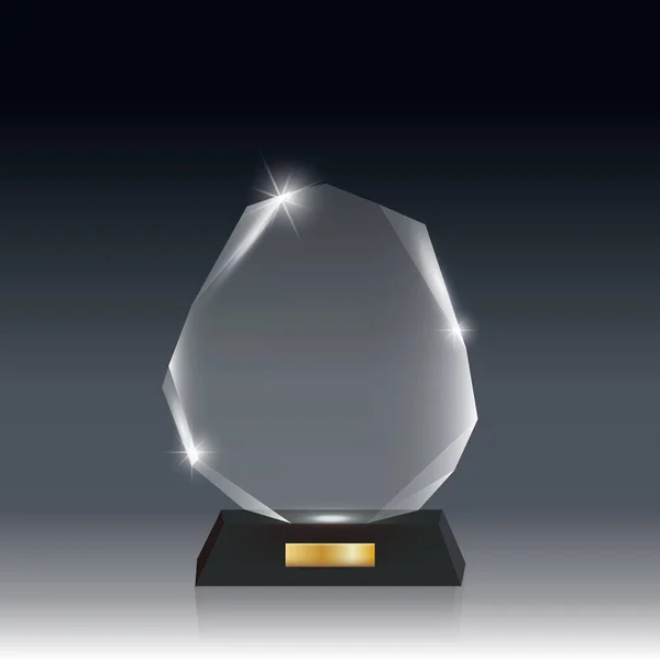 Prêmio de troféu de vidro acrílico vetorial em branco realista cinza escuro bg _ 5 —  Vetores de Stock