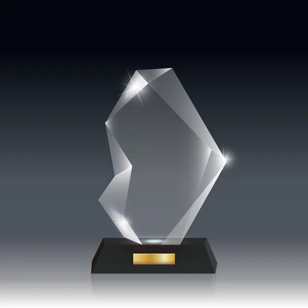 Prêmio de troféu de vidro acrílico vetorial em branco realista cinza escuro bg _ 6 — Vetor de Stock