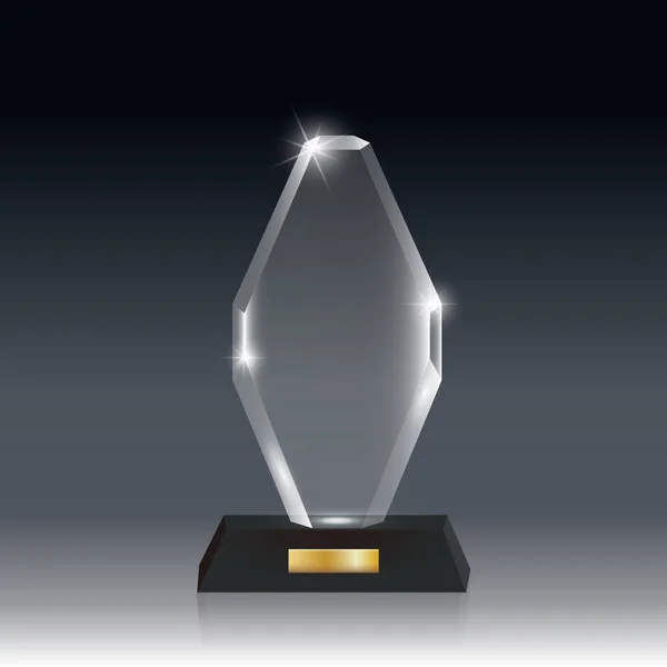 Premio de trofeo de vidrio acrílico vector en blanco realista gris oscuro bg _ 6 — Vector de stock