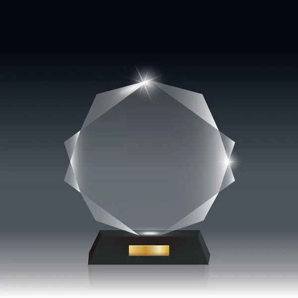 Premio de trofeo de vidrio acrílico vector en blanco realista gris oscuro bg _ 7 — Vector de stock
