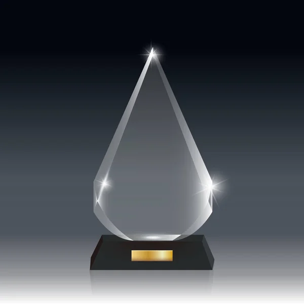 Premio de trofeo de vidrio acrílico vector en blanco realista gris oscuro bg _ 8 — Vector de stock
