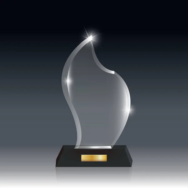 Premio de trofeo de vidrio acrílico vector en blanco realista gris oscuro bg _ 9 — Vector de stock