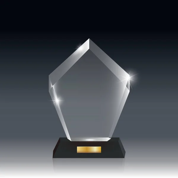 Prêmio de troféu de vidro acrílico vetorial em branco realista cinza escuro bg _ 9 — Vetor de Stock