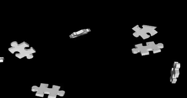 Puzzle pièces animation 3D de l'écran blanc tombant comme des pièces de puzzle 