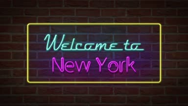 Neon metin iz tuğla arka planda New York hoş geldiniz