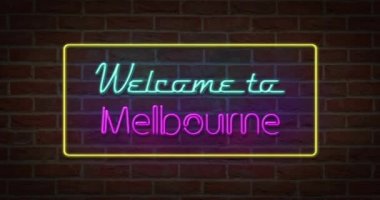Neon metin iz tuğla arka planda Melbourne hoş geldiniz