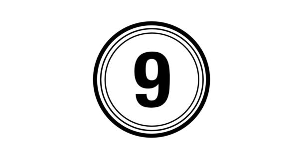 Countdown Number Second Animated Black Circle Ring Wiping Clockwise — Stock Video