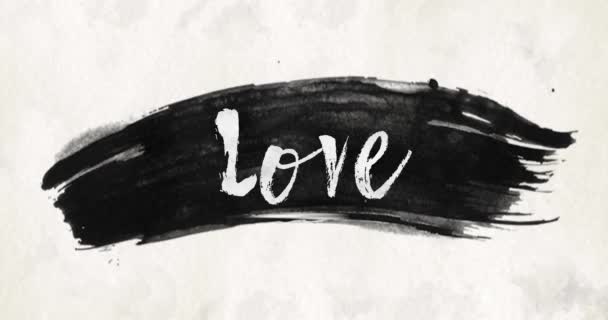 Bläck Tvätta Akvarell Pensel Stroke Textur Bakgrund Slogan Text Love — Stockvideo