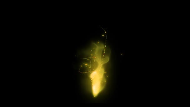 梦幻般的黄色魔术烟雾在黑暗中闪耀闪耀的粒子和螺旋曲线线的作用 — 图库视频影像