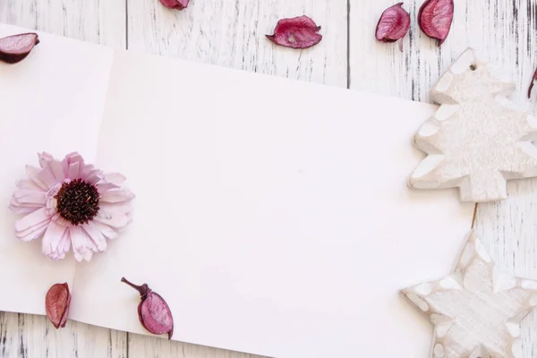 Stock Photography flat lay vintage white painted wood table whit — Stock Photo, Image