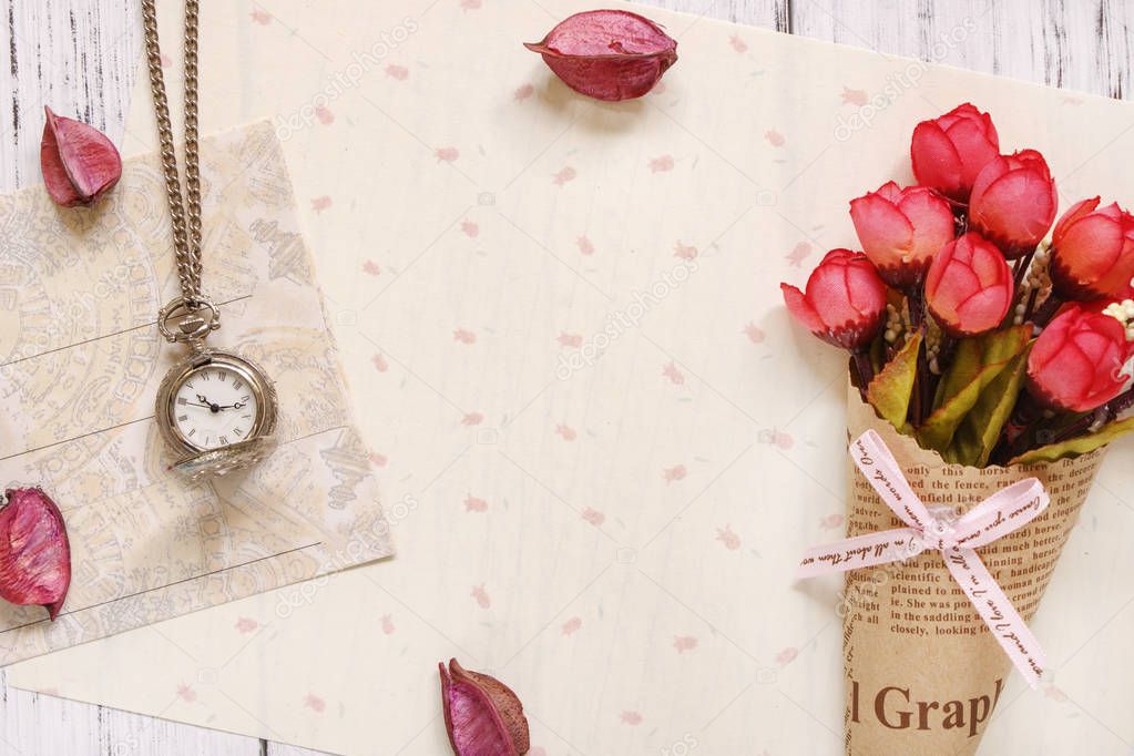 Stock photography flat lay text letter envelope rose flower peta
