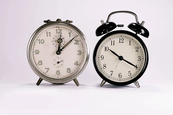 Two alarm clock retro and vintage classic design in white backgr — Stock Photo, Image