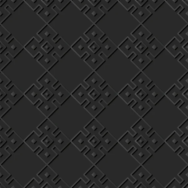 3D mörka papperskonst Square kontrollera Cross ramgeometri — Stock vektor