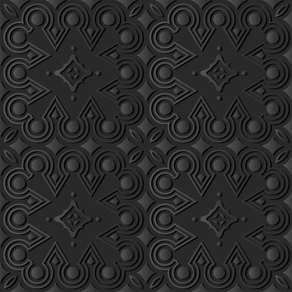 3D dark paper art Aboriginal Round Check Cross Frame Line — Stock Vector