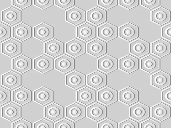 3D white paper art Hexagon Round Cross Frame Chain — Stock Vector