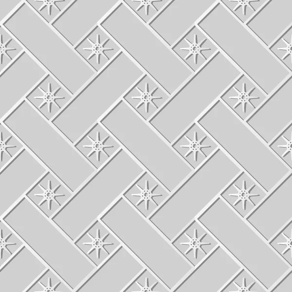 3D weißes Papier Kunst Kreuz überprüfen quadratische Geometrie Stern Blume — Stockvektor