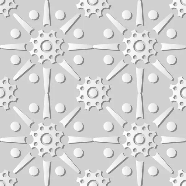 3D white paper art Round Cross Frame Star Flower — Stock Vector