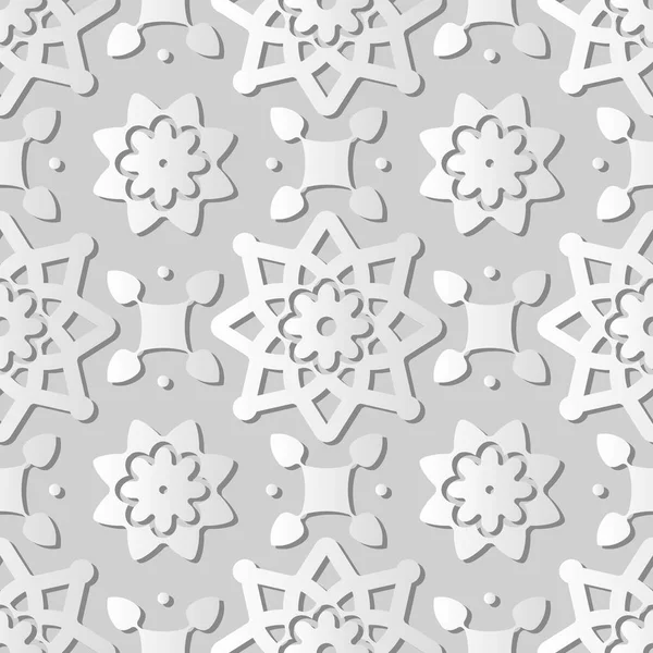 3D sztuki papieru biały Star krzyż kwiat rama okrągła — Wektor stockowy