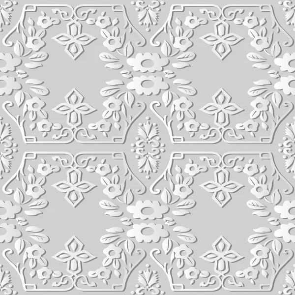 3D weißes Papier Kunst Spirale Kreuz elegant botanischen Blumenrahmen — Stockvektor