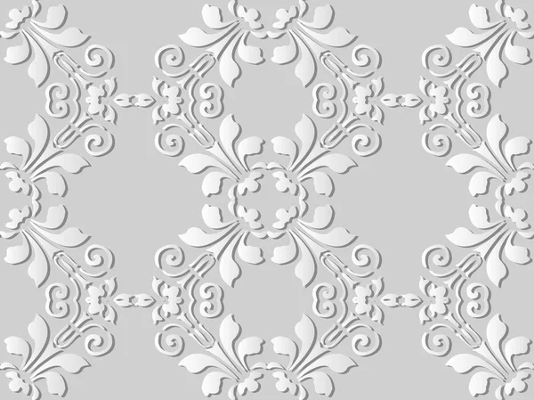 3D weißes Papier Kunst Spirale Kurve Wirbel Kreuz Blatt Blume — Stockvektor