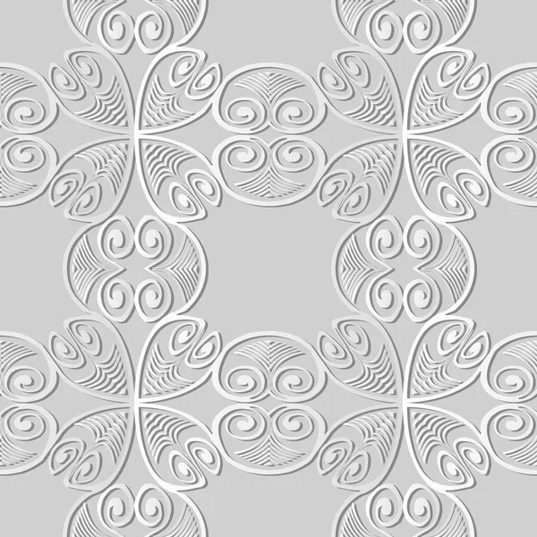 3D weißes Papier Kunst Spirale Kurve Wirbel Kreuz botanischen Rahmen Reben — Stockvektor