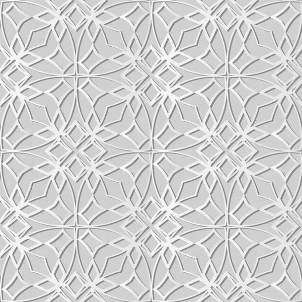 3D blanco papel arte curva cruz marco línea estrella flor cadena — Vector de stock