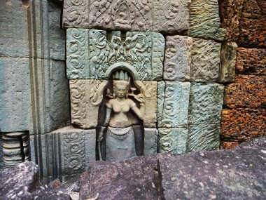 Angkor Wat kompleksindeki Ta Som tapınağında taş oyma sanatı, S