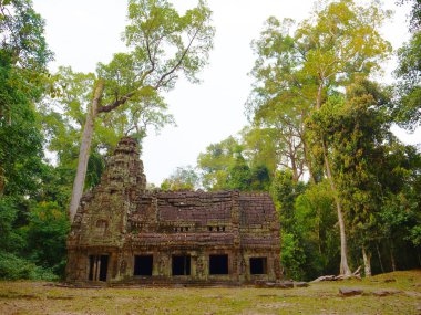 Preah Khan Tapınağı 'ndaki terk edilmiş taş taş mimarisi Angkor Wa