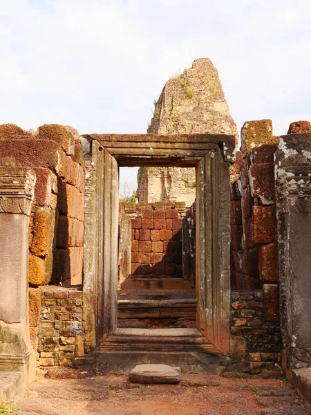 Stone rock door frame at Ancient buddhist khmer temple architect