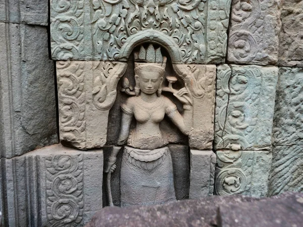 Pedra arte escultura pedra no templo Ta Som em Angkor Wat complexo, S — Fotografia de Stock