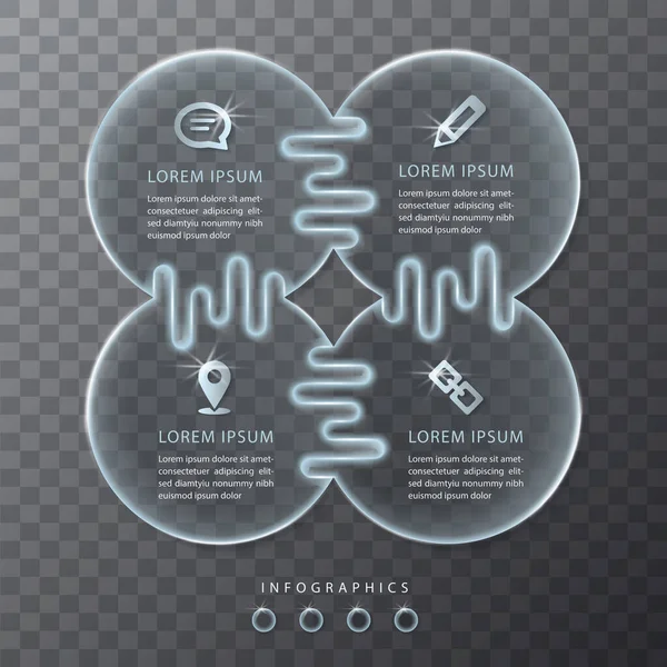 Design infografico vettoriale UI modello etichette in vetro trasparente e icone. Ideale per il layout del flusso di lavoro del banner di presentazione del concetto di business e il diagramma di processo . — Vettoriale Stock