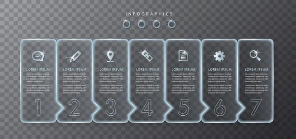 Diseño de infografía vectorial plantilla de interfaz de usuario etiquetas de vidrio transparente e iconos. Ideal para diseño de flujo de trabajo de banner de presentación de concepto de negocio y diagrama de proceso . — Archivo Imágenes Vectoriales