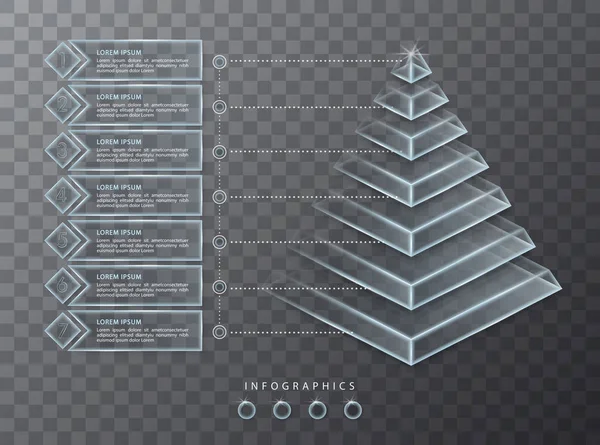 Diseño de infografía vectorial plantilla de interfaz de usuario pirámide de vidrio transparente 3D e iconos. Ideal para diseño de flujo de trabajo de banner de presentación de concepto de negocio y diagrama de proceso . — Archivo Imágenes Vectoriales