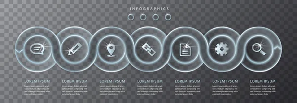 Diseño de infografía vectorial plantilla de IU espiral de vidrio transparente alrededor de etiquetas e iconos. Ideal para diseño de flujo de trabajo de banner de presentación de concepto de negocio y diagrama de proceso . — Vector de stock