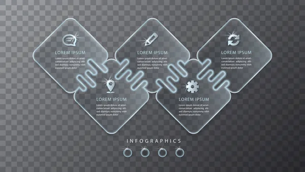 Διάνυσμα infographic σχεδιασμό Ui πρότυπο διαφανές γυαλί ετικέτες και εικονίδια. Ιδανικό για τη διάταξη ροής εργασιών banner παρουσίασης επιχειρηματικής ιδέας και το διάγραμμα διεργασίας. — Διανυσματικό Αρχείο