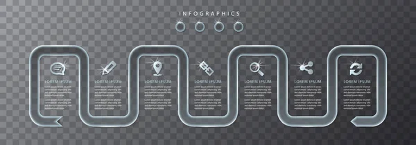 Vector infographic design UI template transparent glass labels and icons. Ideal for business concept presentation banner workflow layout and process diagram. — 스톡 벡터