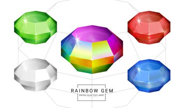 Gökkuşağı rengi fantezi mücevher seti, oyun için çokgen geometri 3D şekil taşı.