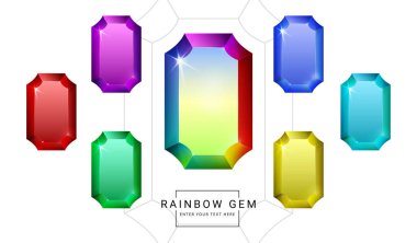 Gökkuşağı rengi fantezi mücevherler, oyun için çokgen şekilli taşlar..