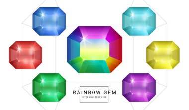 Gökkuşağı rengi fantezi mücevherler, oyun için çokgen şekilli taşlar..