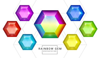 Gökkuşağı rengi fantezi mücevherler, oyun için çokgen şekilli taşlar..