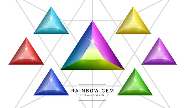 Conjunto Gemas Joyería Fantasía Color Arco Iris Piedra Forma Triangular — Archivo Imágenes Vectoriales
