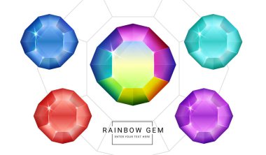 Gökkuşağı rengi fantezi mücevherler, oyun için çokgen şekilli taşlar..