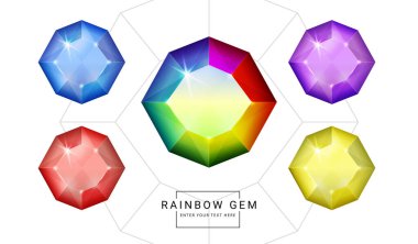 Gökkuşağı rengi fantezi mücevherler, oyun için çokgen şekilli taşlar..