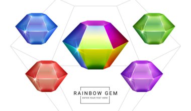 Gökkuşağı rengi fantezi mücevherler, oyun için çokgen şekilli taşlar..