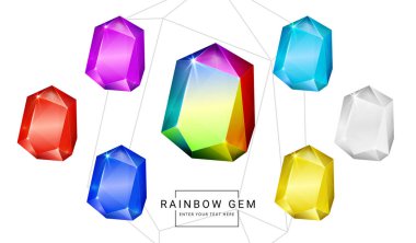 Gökkuşağı rengi fantezi mücevherler, oyun için çokgen şekilli taşlar..