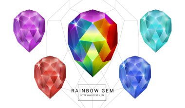 Gökkuşağı renginde fantezi mücevherler, oval yumurta çokgen şeklinde taşlar..