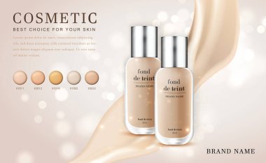 Vektör 3 boyutlu makyaj malzemesi. İllüstrasyon temel ürün şişesi. Kremsi, zarif arka planı var.