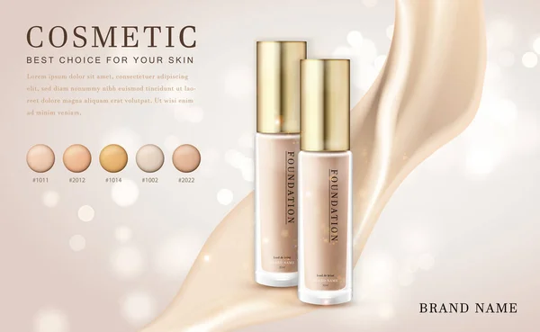 Vektör 3 boyutlu makyaj malzemesi. İllüstrasyon temel ürün şişesi. Kremsi, zarif arka planı var.