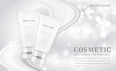 Vektör 3 boyutlu makyaj ürünü şişesi zarif beyaz arkaplanlı