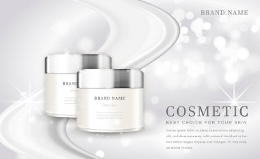 Vektör 3 boyutlu makyaj ürünü şişesi zarif beyaz arkaplanlı